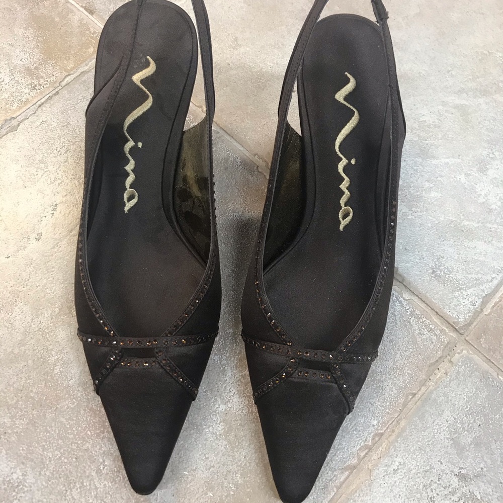 NINA vintage brown pointed Satin Slingback Heels